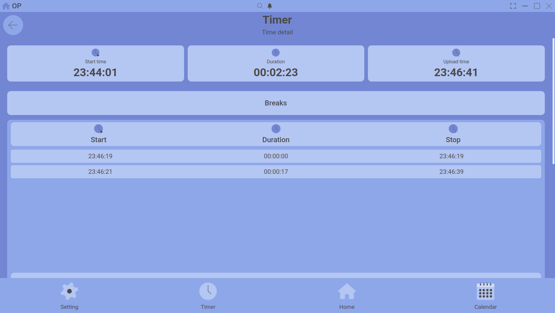 timer time detail